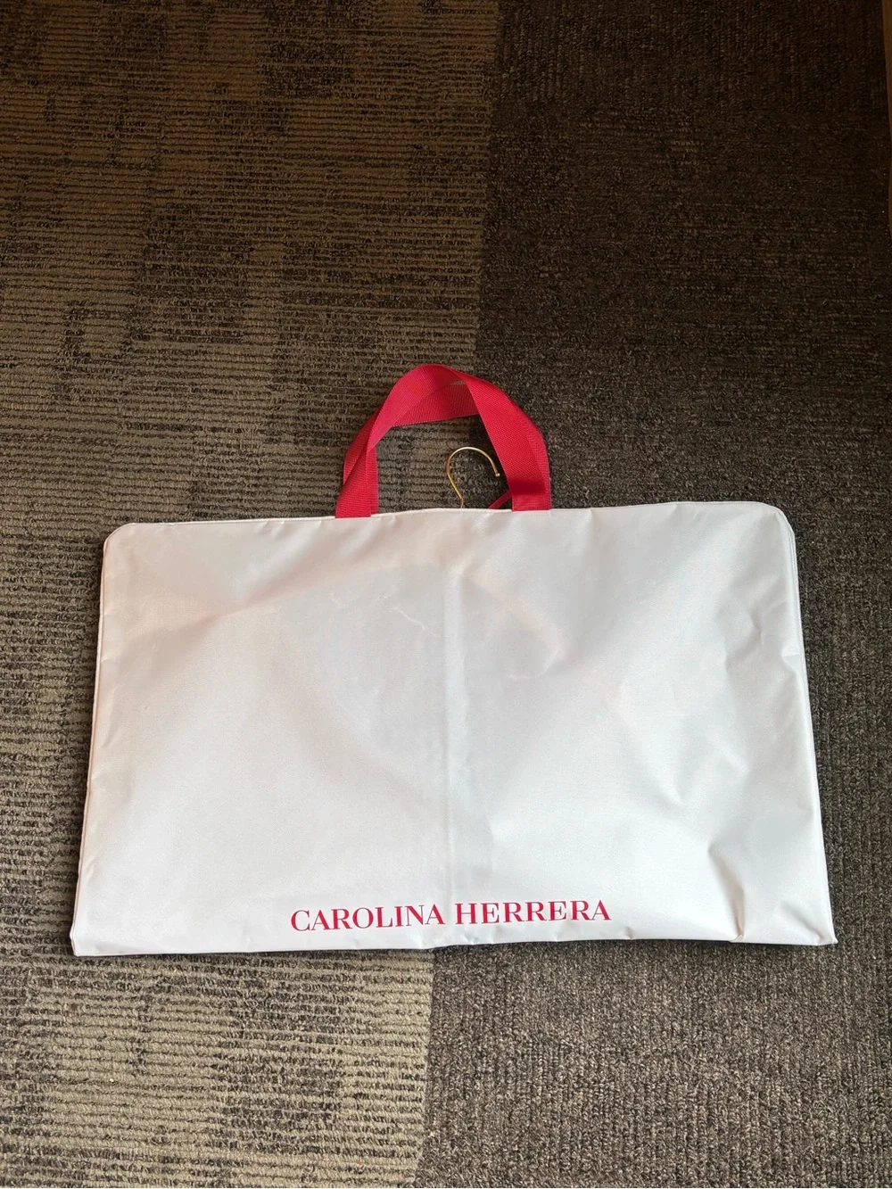 Carolina Herrera White Garment Bag with Pink Strap Accents